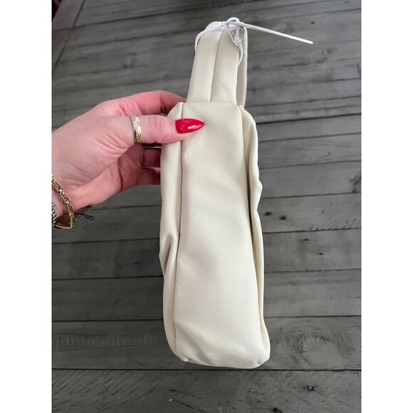 STAUD Felix Ruched Leather Shoulder Bag in Cream NWT - Picture 10 of 13